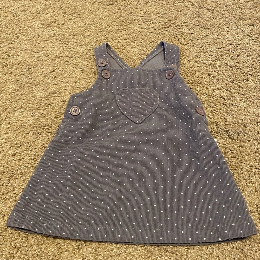Grey Polka Dot Corduroy Pinafore Dress